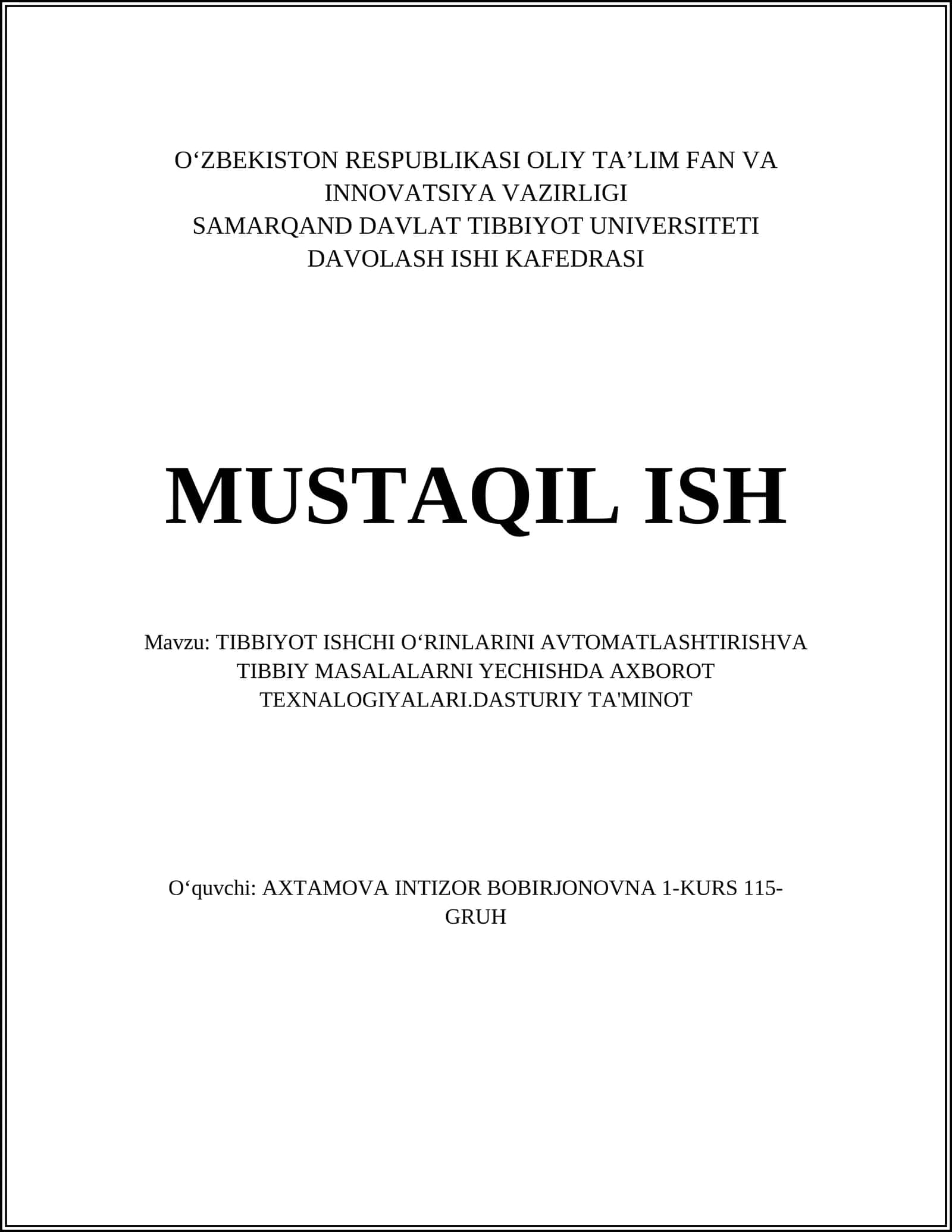 TIBBIYOTDA SUN'IY INTELLEKT YORDAMIDA TASHXIS QO'YISH 1