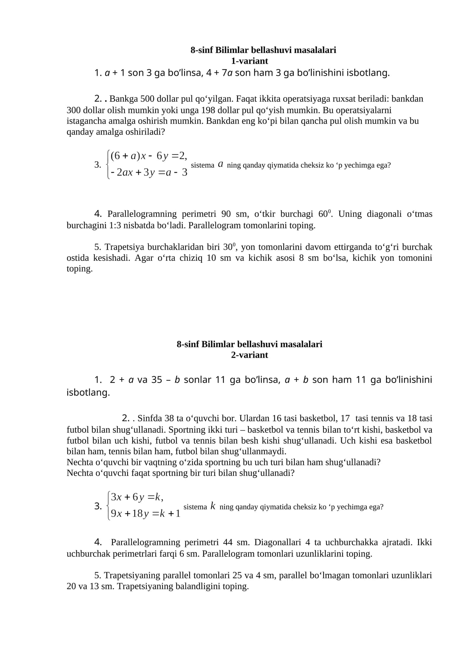 8-sinf Bilimlar bellashuvi masalalari 1