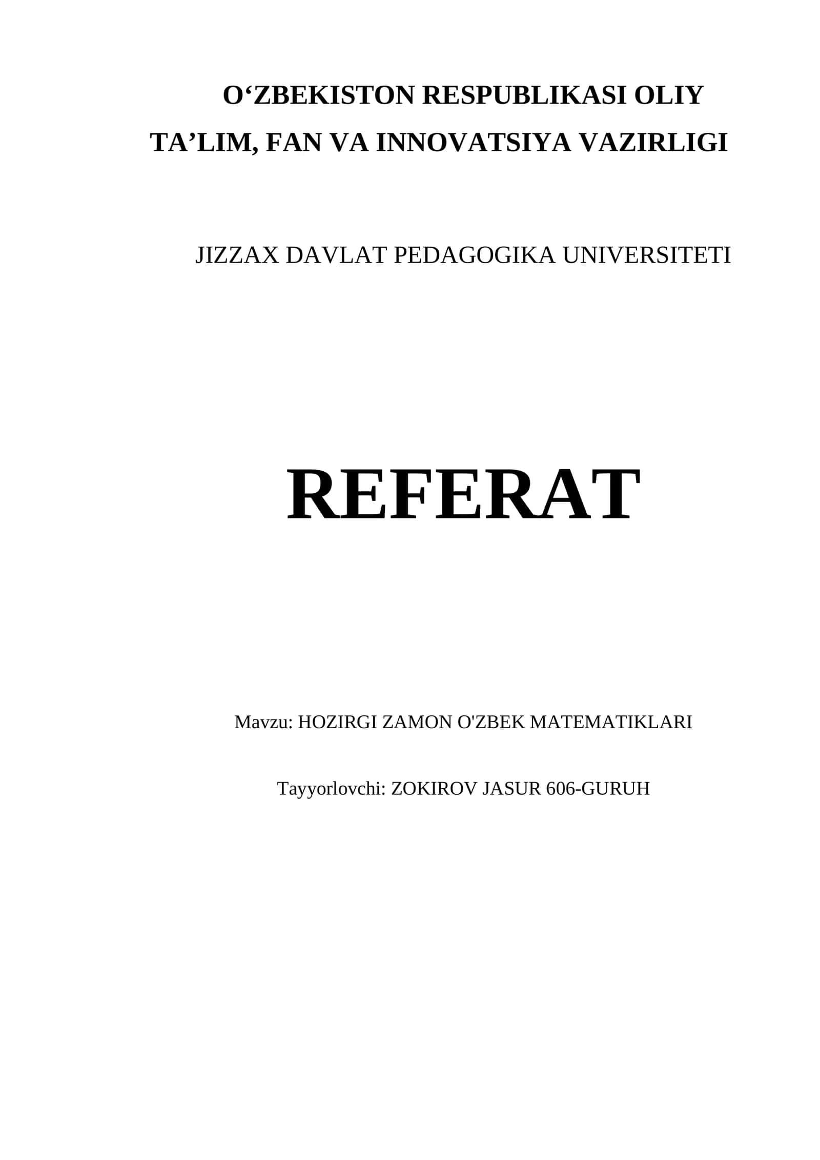HOZIRGI ZAMON O'ZBEK MATEMATIKLARI 1