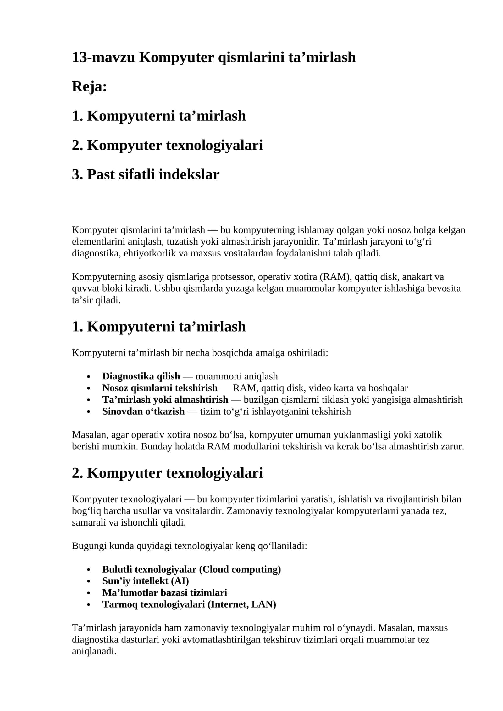 Kompyuter qismlarini ta’mirlash 1