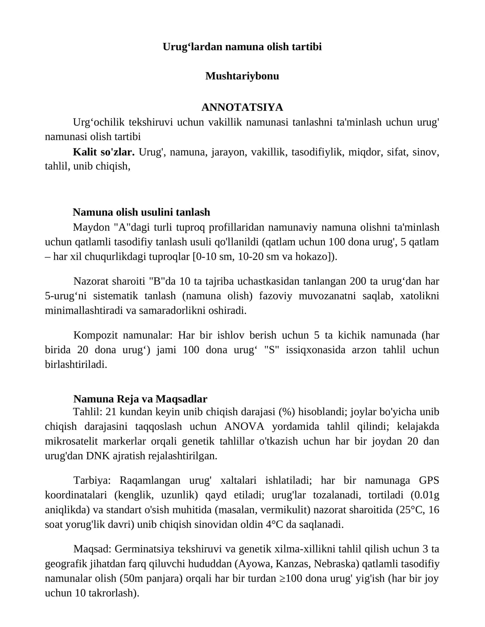Urugʻlardan namuna olish tartibi 1