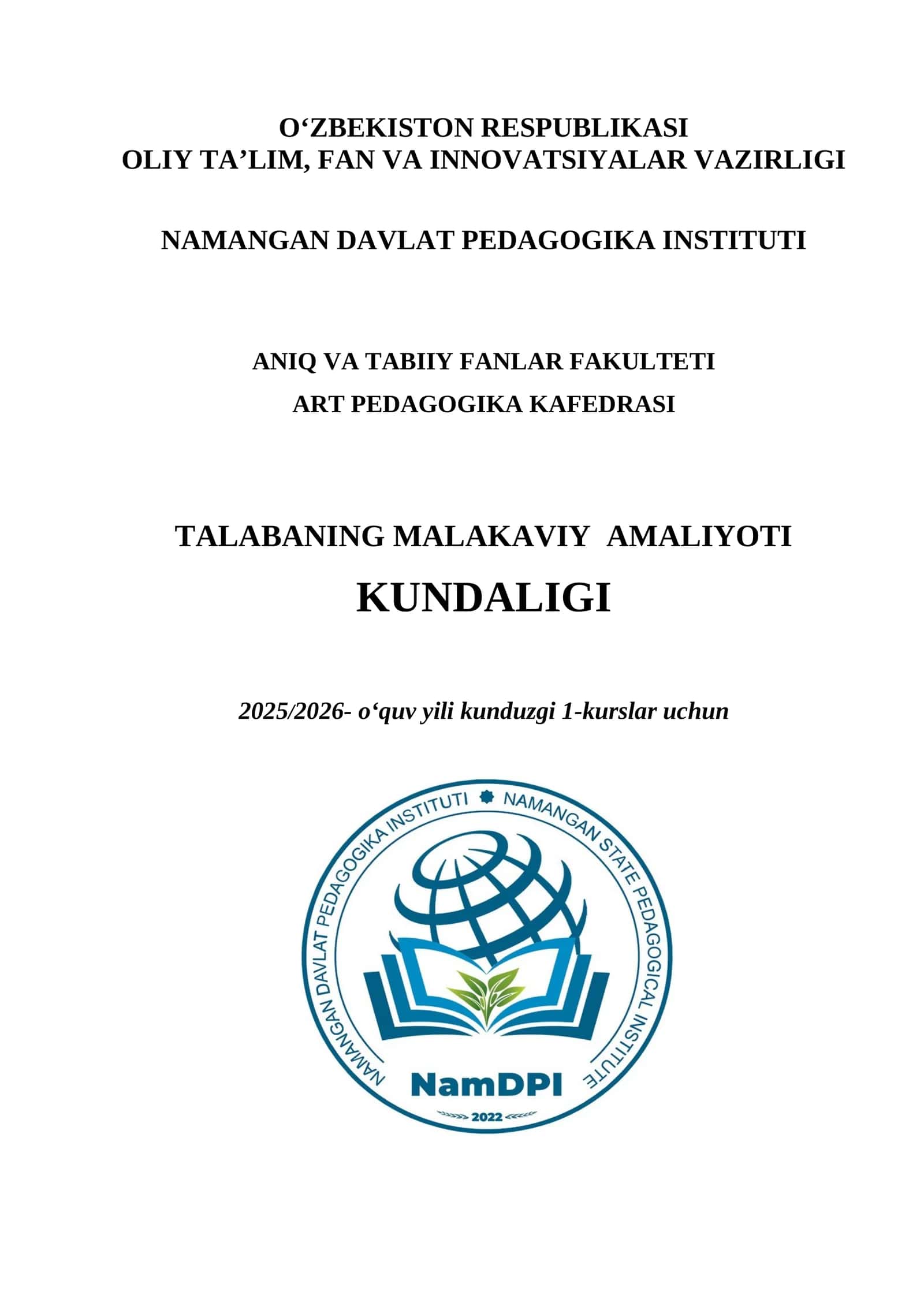 Talabaning MALAKAVIY amaliyoti kundaligi 1