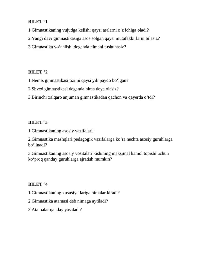 Gimnastikadan bilet topshiriqlari 1