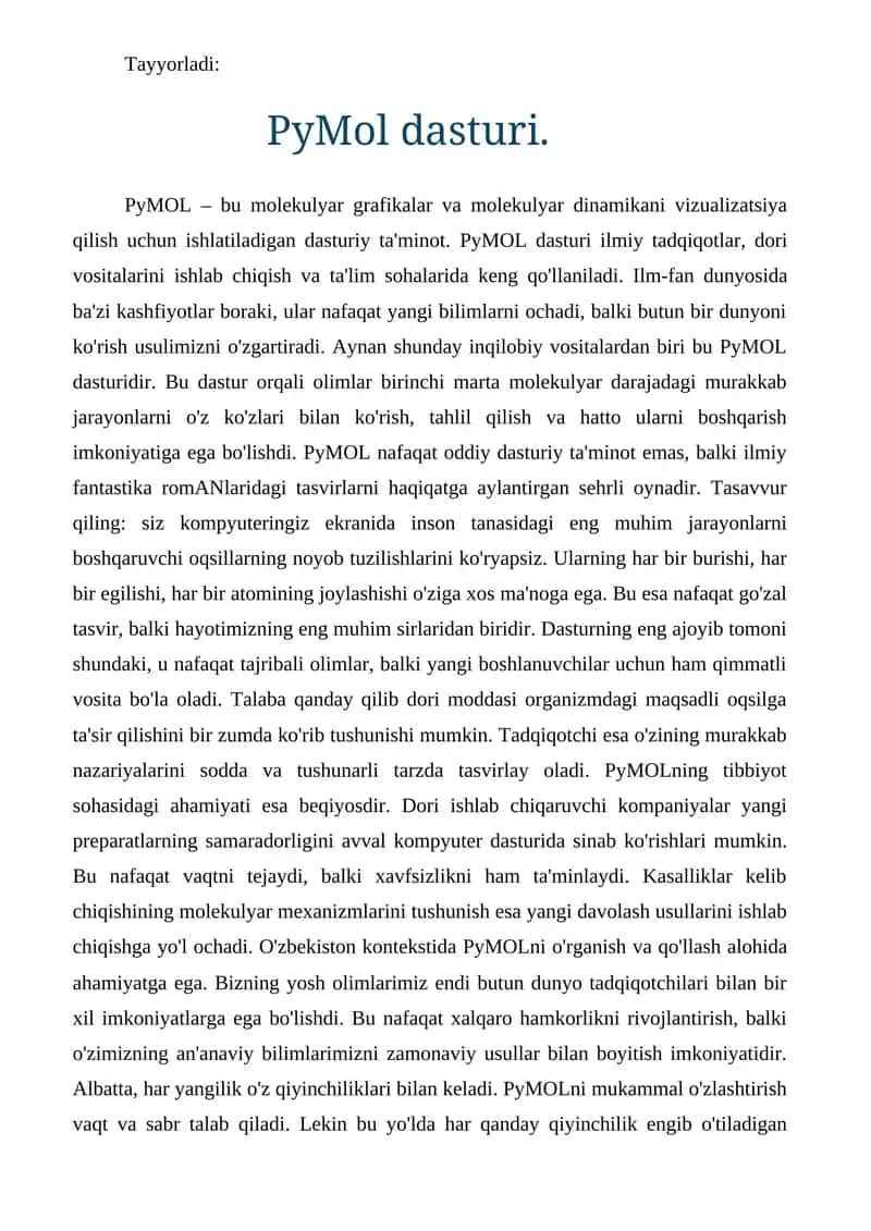 Pymol dasturida ishlash yo'riqnomasi 1