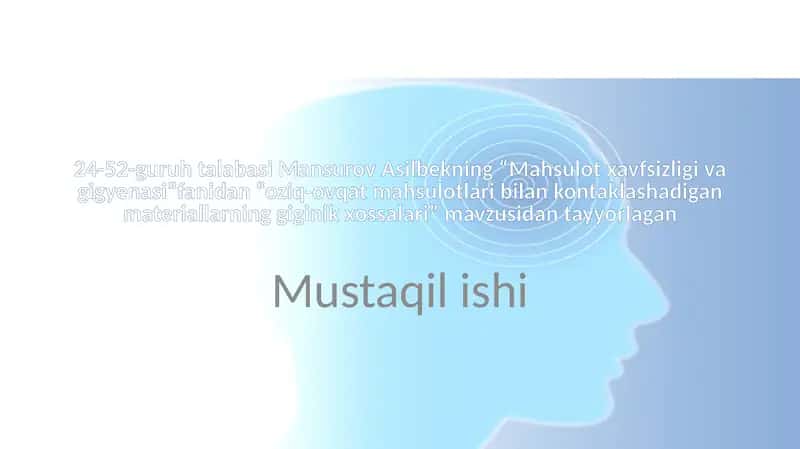 Mahsulot xavfsizligi va gigiena 1