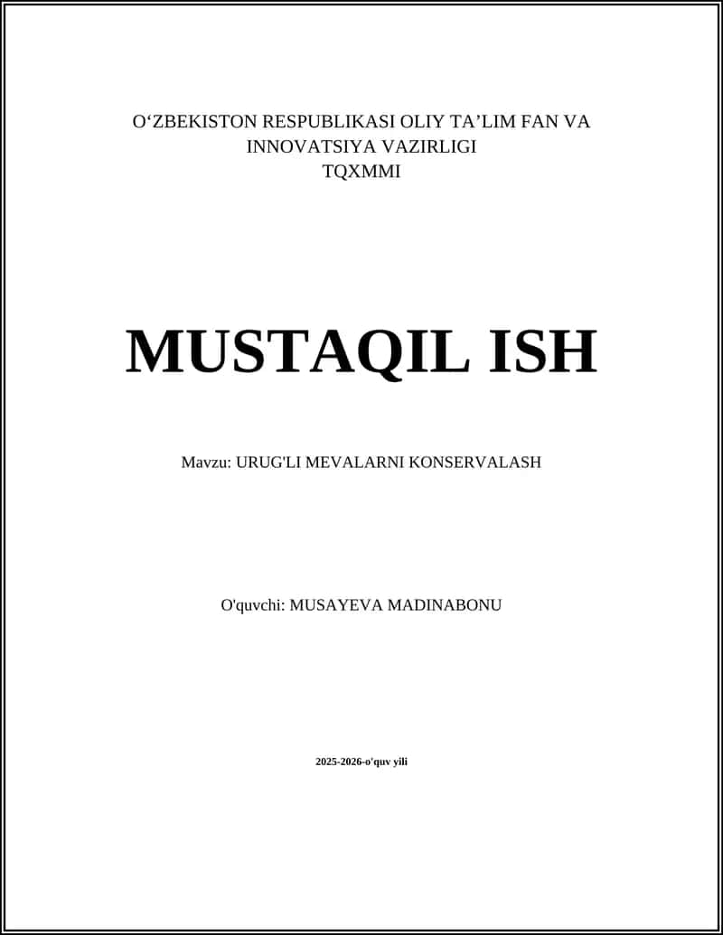 URUG'LI MEVALARNI KONSERVALASH 1