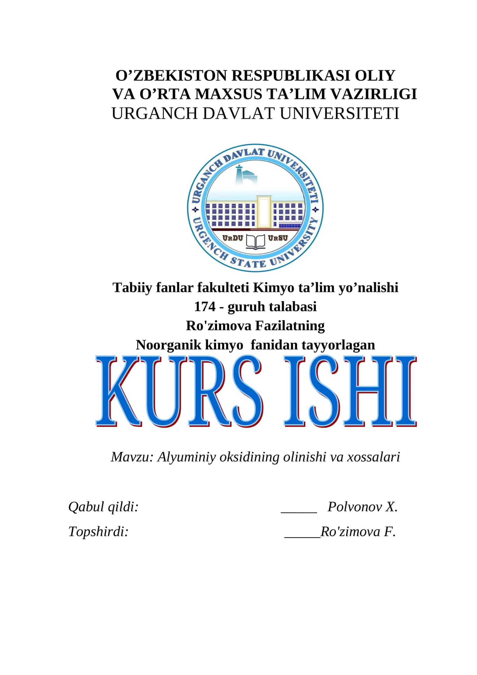 Alyuminiy oksidining olinishi va xossalari 1