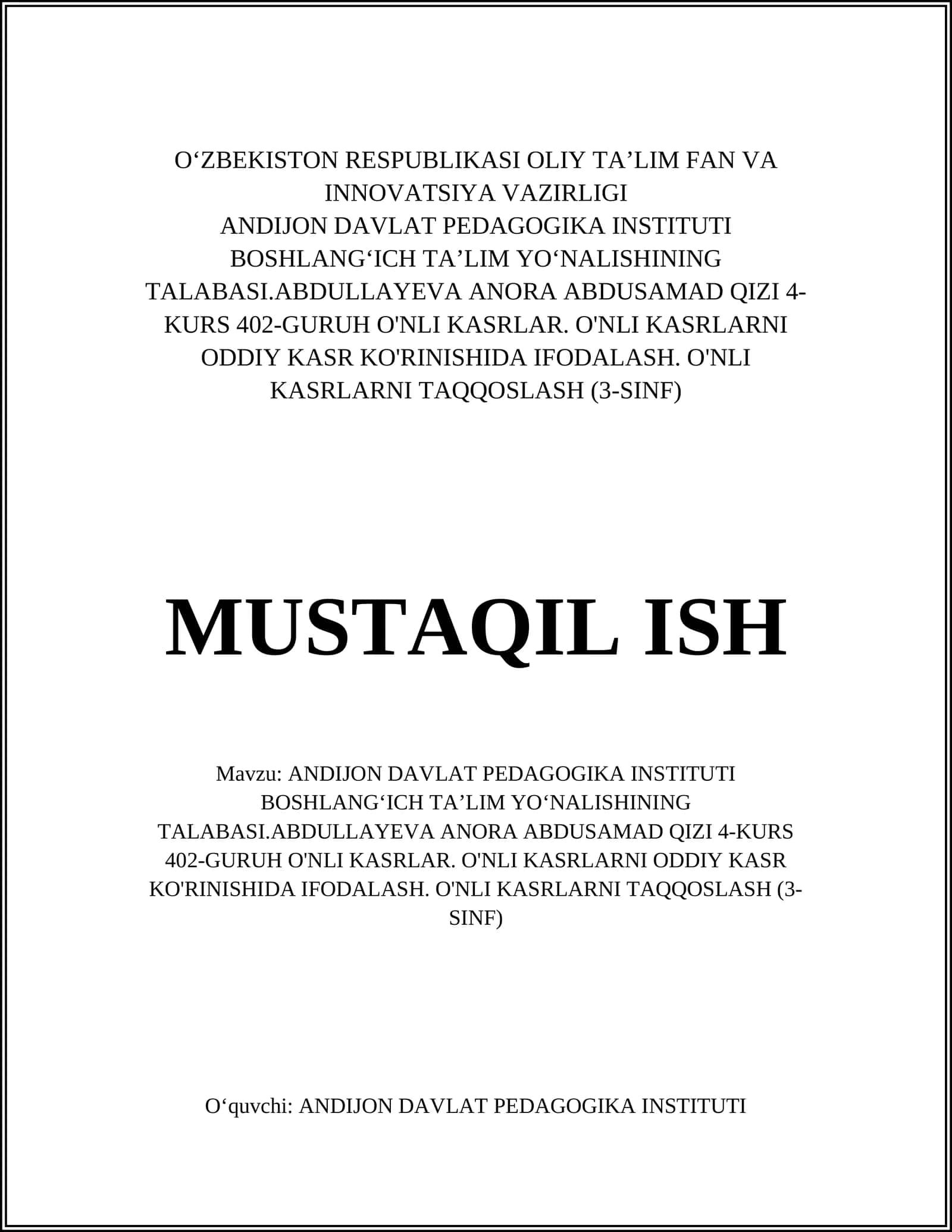 O'nli kasrlar 1