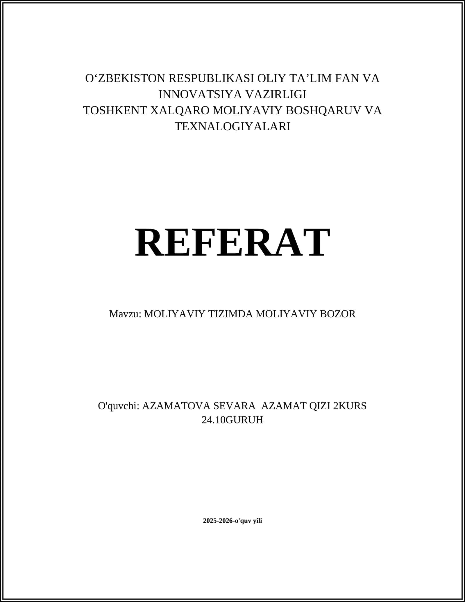 Moliyaviy bozorlar 1