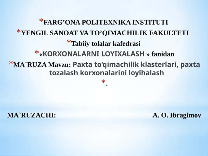 Paxtato‘qimachilik klasterlari 1