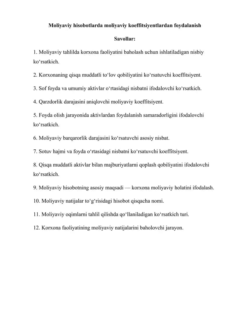 Moliyaviy koeffitsiyentlar 1