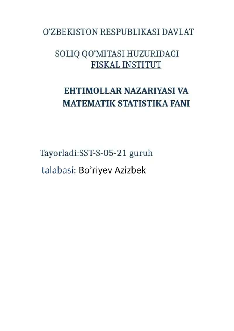 Ehtimollar nazariyasi 1