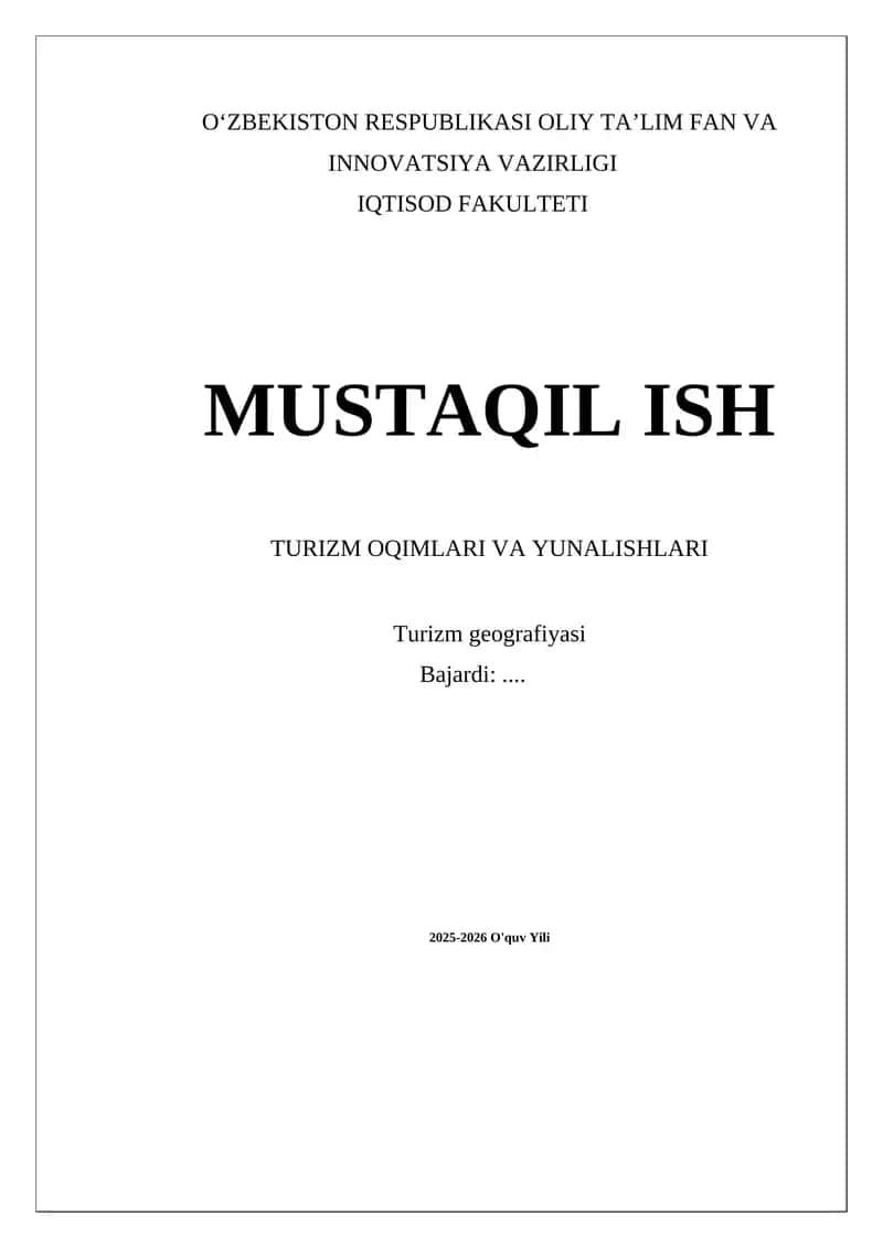 Turizm Oqimlari va Yunalishlari 1