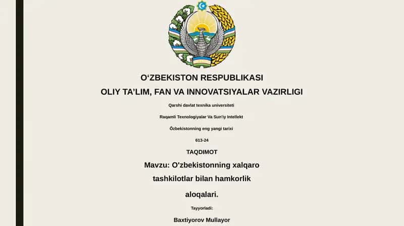 O'zbekistonning xalqaro tashkilotlar bilan hamkorlik aloqalari 1