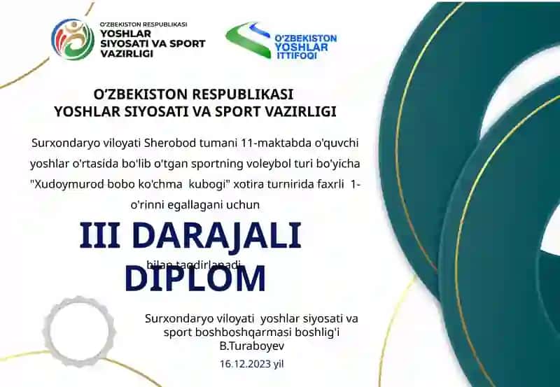 Voleybol musobaqasi uchun diplom shabloni/Sport diplom shabloni