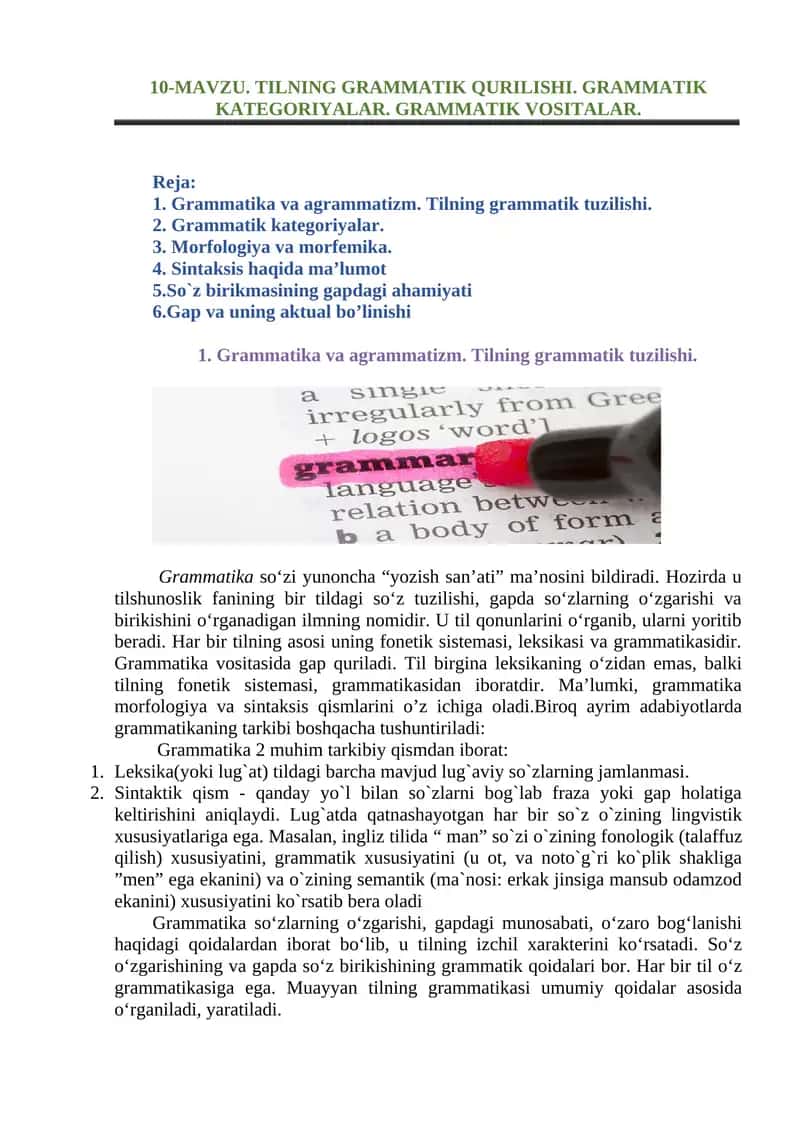 TILNING GRAMMATIK QURILISHI 1