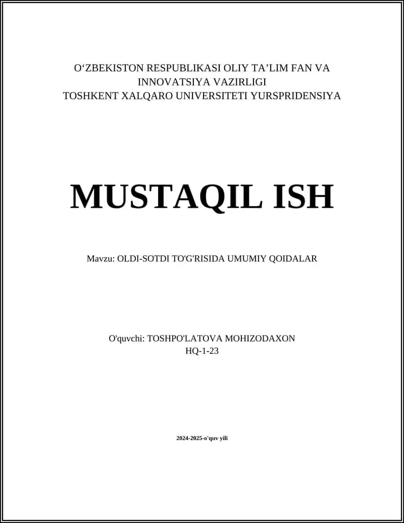OLDI-SOTDI SHARTNOMASINING TA'RIFI 1