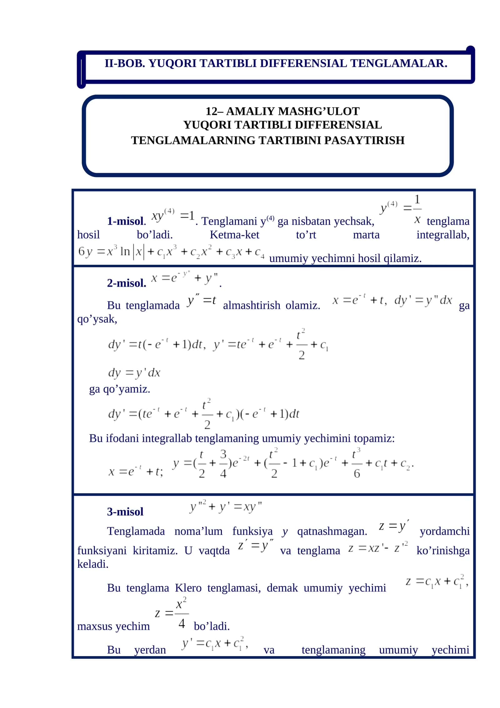 YUQORI TARTIBLI DIFFERENSIAL TENGLAMALARNING TARTIBINI PASAYTIRISH 1
