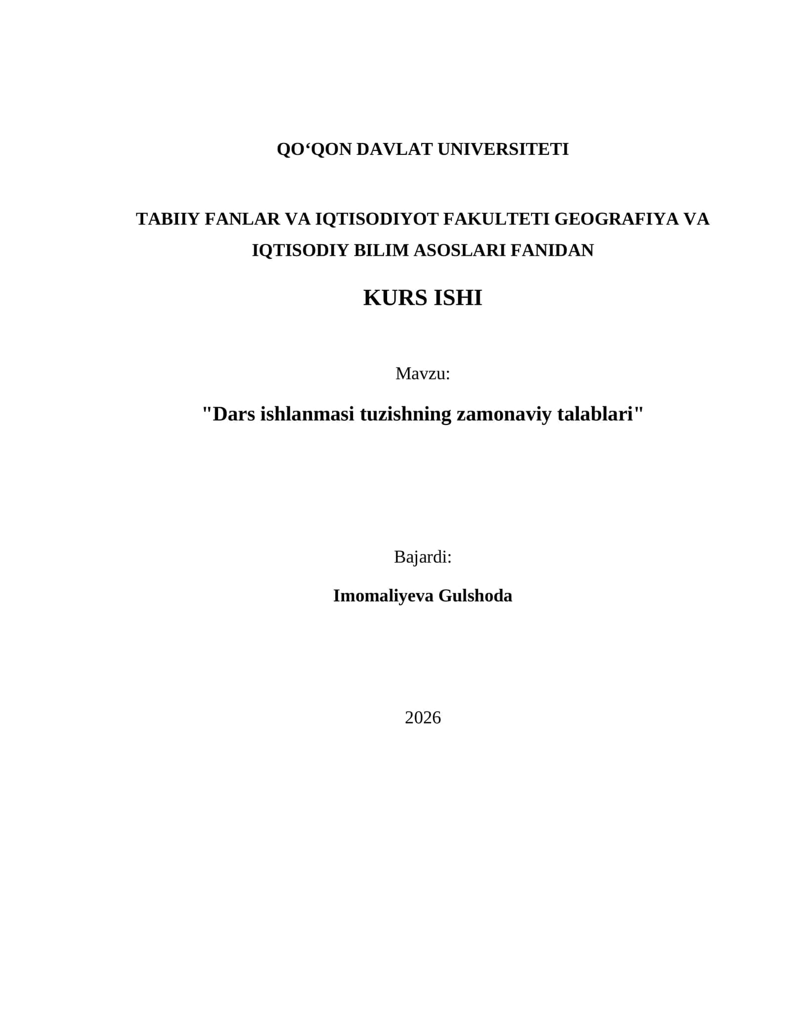 "Dars ishlanmasi tuzishning zamonaviy talablari" 1