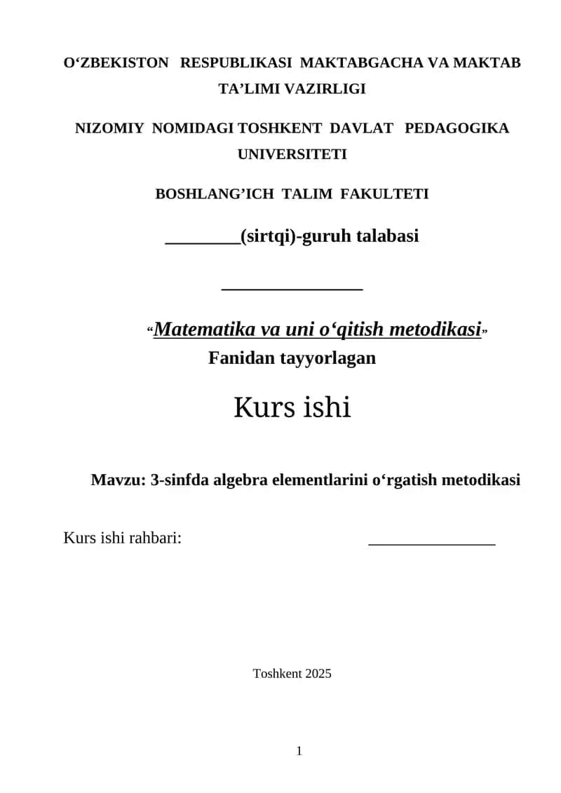 Matematika va uni o‘qitish metodikasi 1