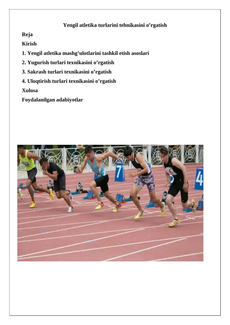 Yengil atletika turlarini tehnikasini o’rgatish 1