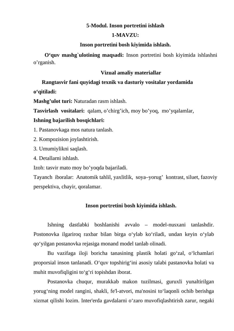 Inson portretini ishlash 1