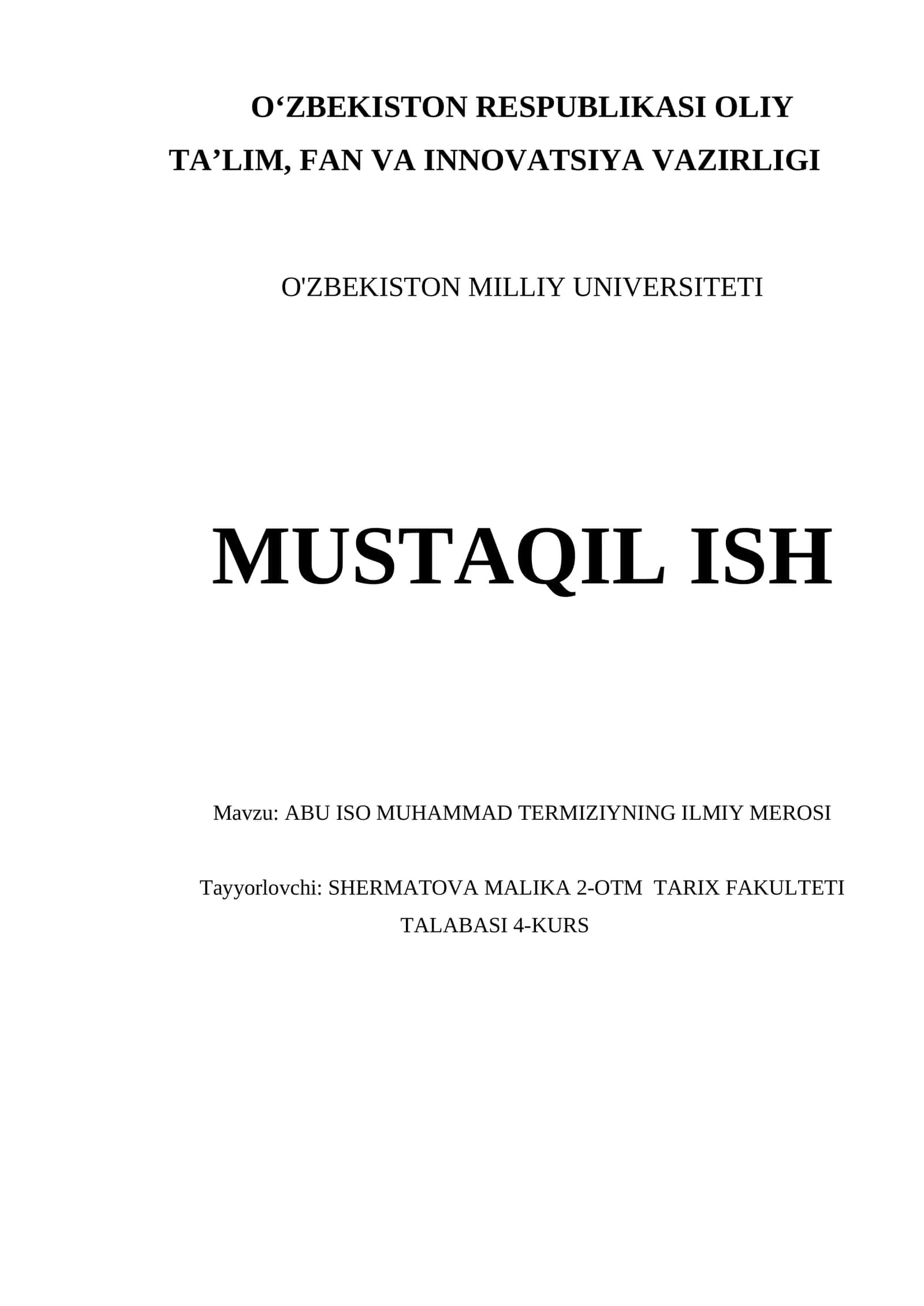 ABU ISO MUHAMMAD TERMIZIYNING ILMIY MEROSI 1