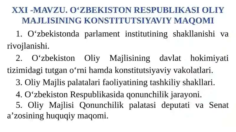 O‘zbekiston Respublikasi Oliy Majlisi Konstitutsiyaviy Maqomi