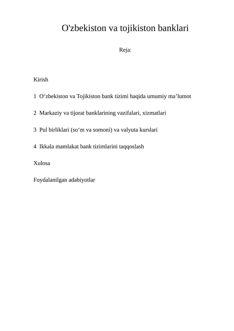 O'zbekiston va Tojikiston banklari 1