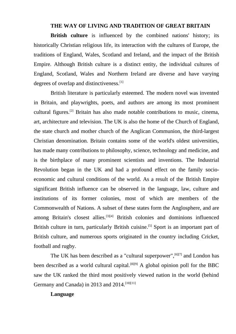 THE WAY OF LIVING AND TRADITION OF GREAT BRITAIN 1