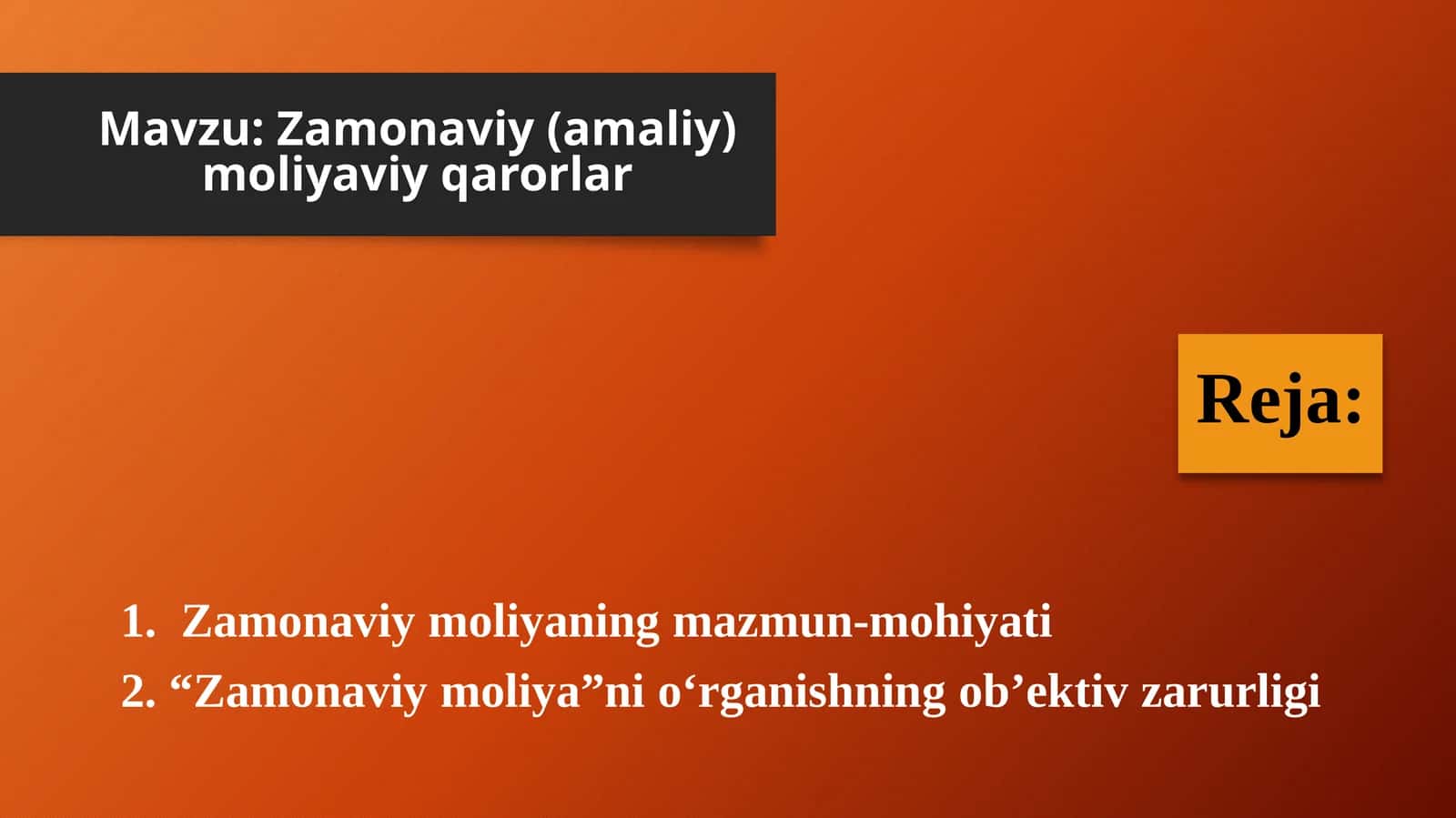 Zamonaviy moliyaviy qarorlar 1