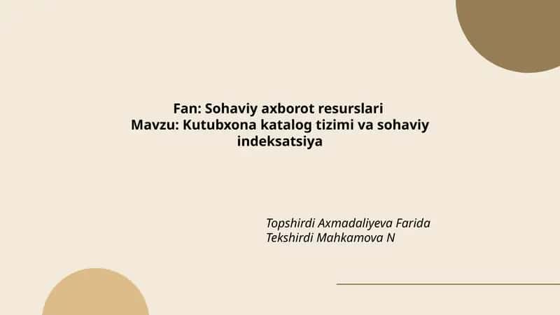 Kutubxona katalog tizimi va sohaviy indeksatsiya 1