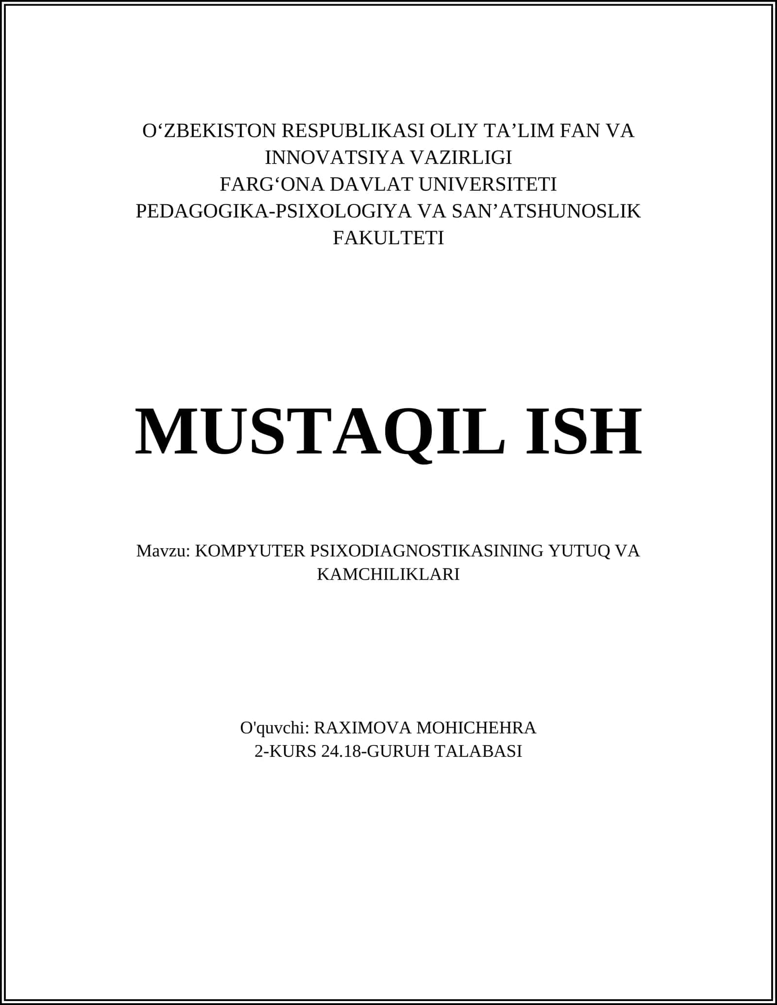 KOMPYUTER PSIXODIAGNOSTIKASINING YUTUQ VA KAMCHILIKLARI 1