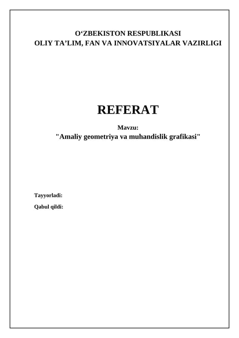 "Amaliy geometriya va muhandislik grafikasi" 1