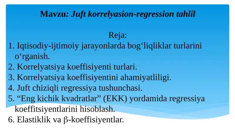 Juftkorrelyasion-regression tahlil 1