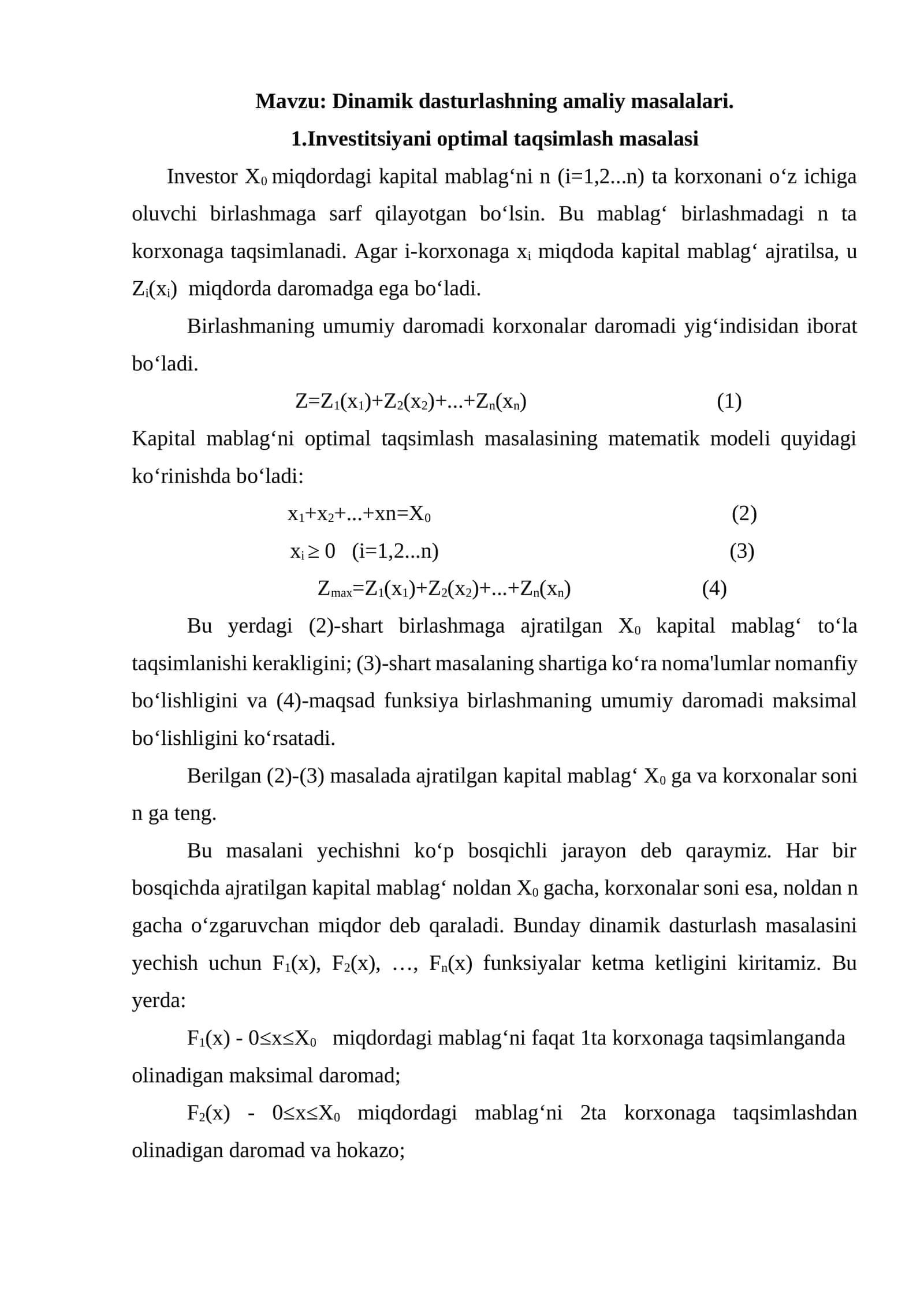 Dinamik dasturlashning amaliy masalalari 1