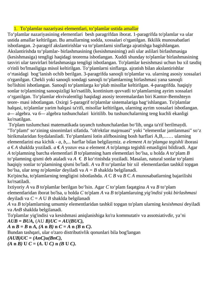 To'plamlar nazariyasi elementlari 1