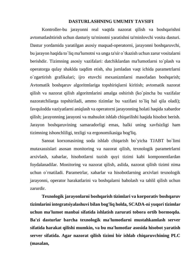 DASTURLASHNING UMUMIY TAVSIFI 1