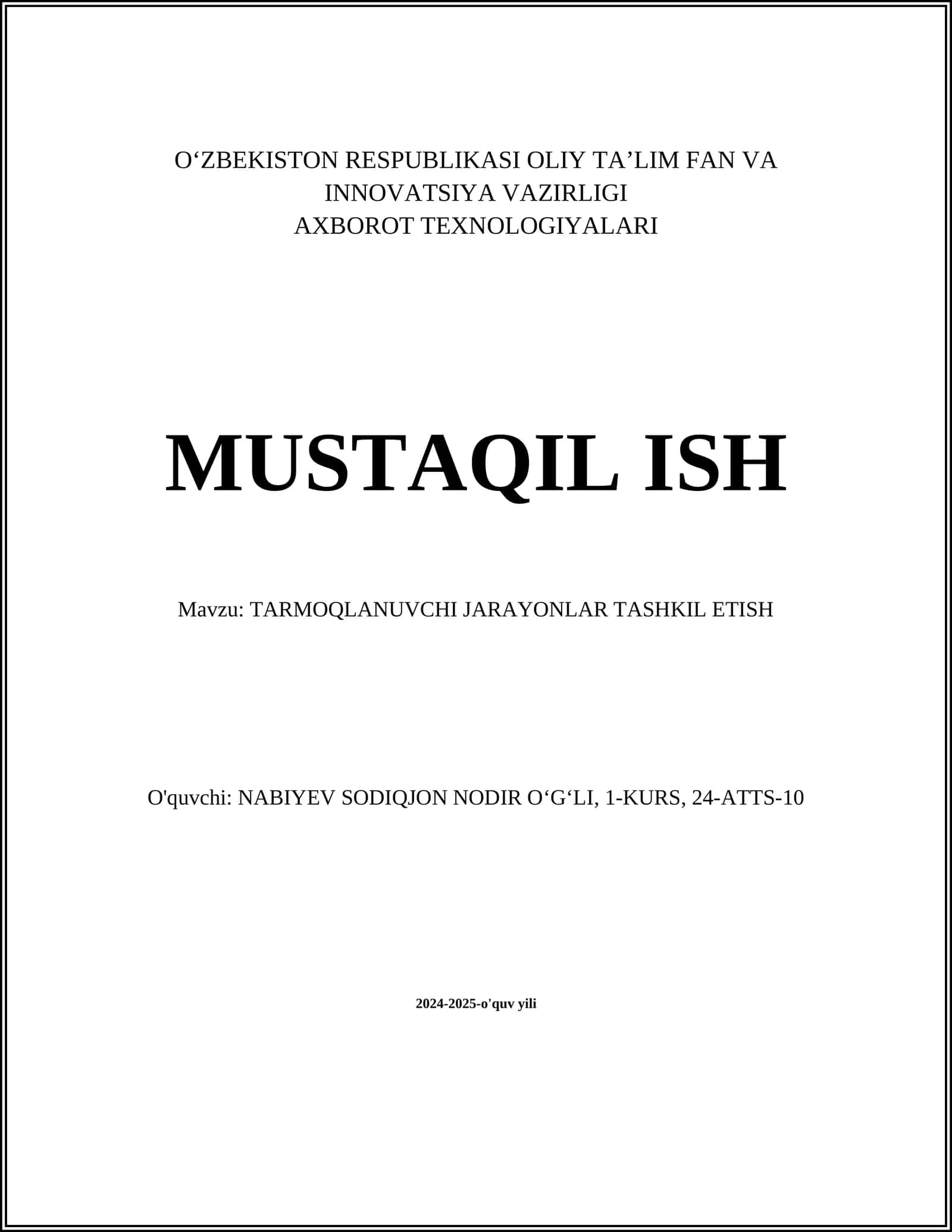 TARMOQLANUVCHI JARAYONLAR TASHKIL ETISH 1