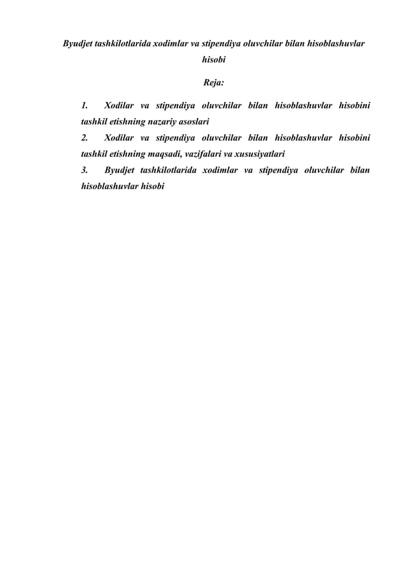 Byudjet tashkilotlarida xodimlar va stipendiya oluvchilar bilan hisoblashuvlar hisobi 1