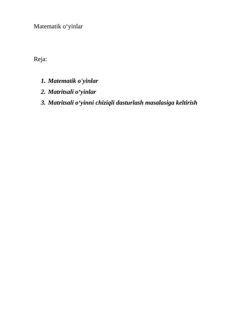 Matematik o'yinlar 1