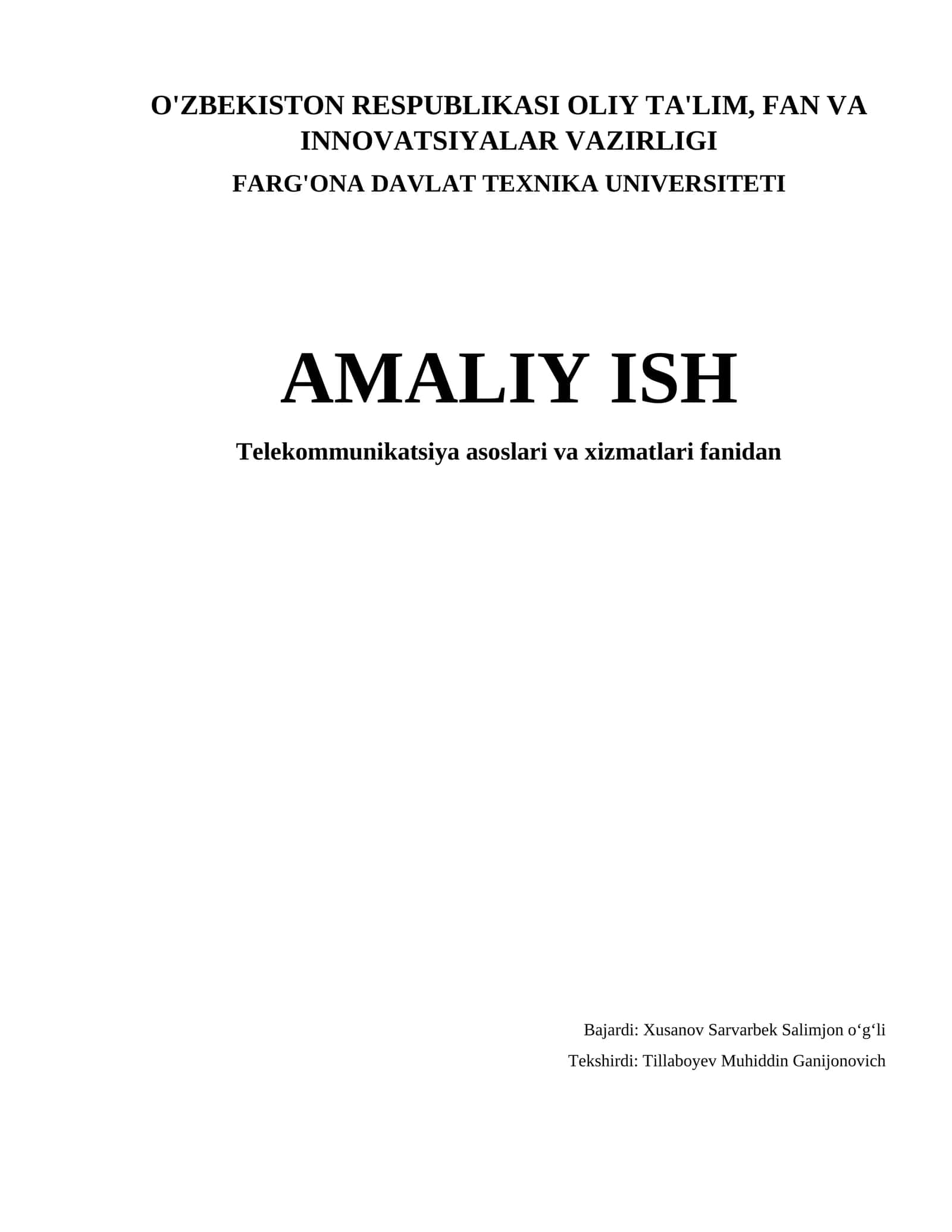 Telekommunikatsiya asoslari va xizmatlari fanidan 1