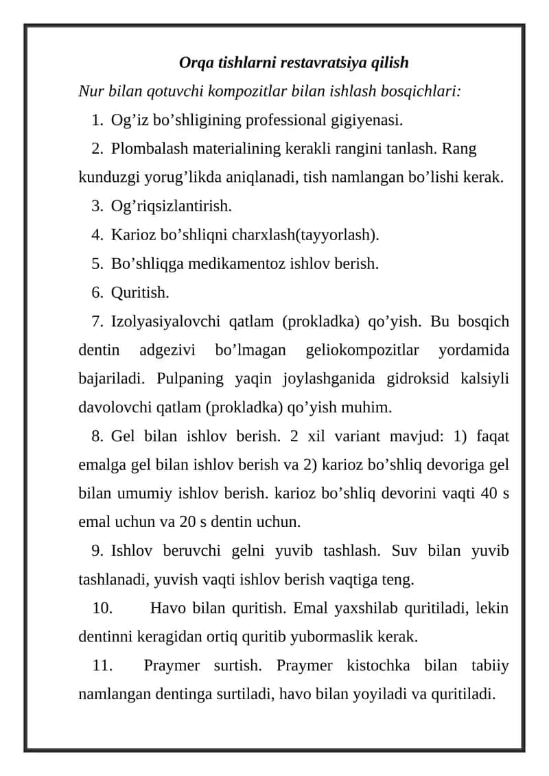 Orqa tishlarni restavratsiya qilish 1