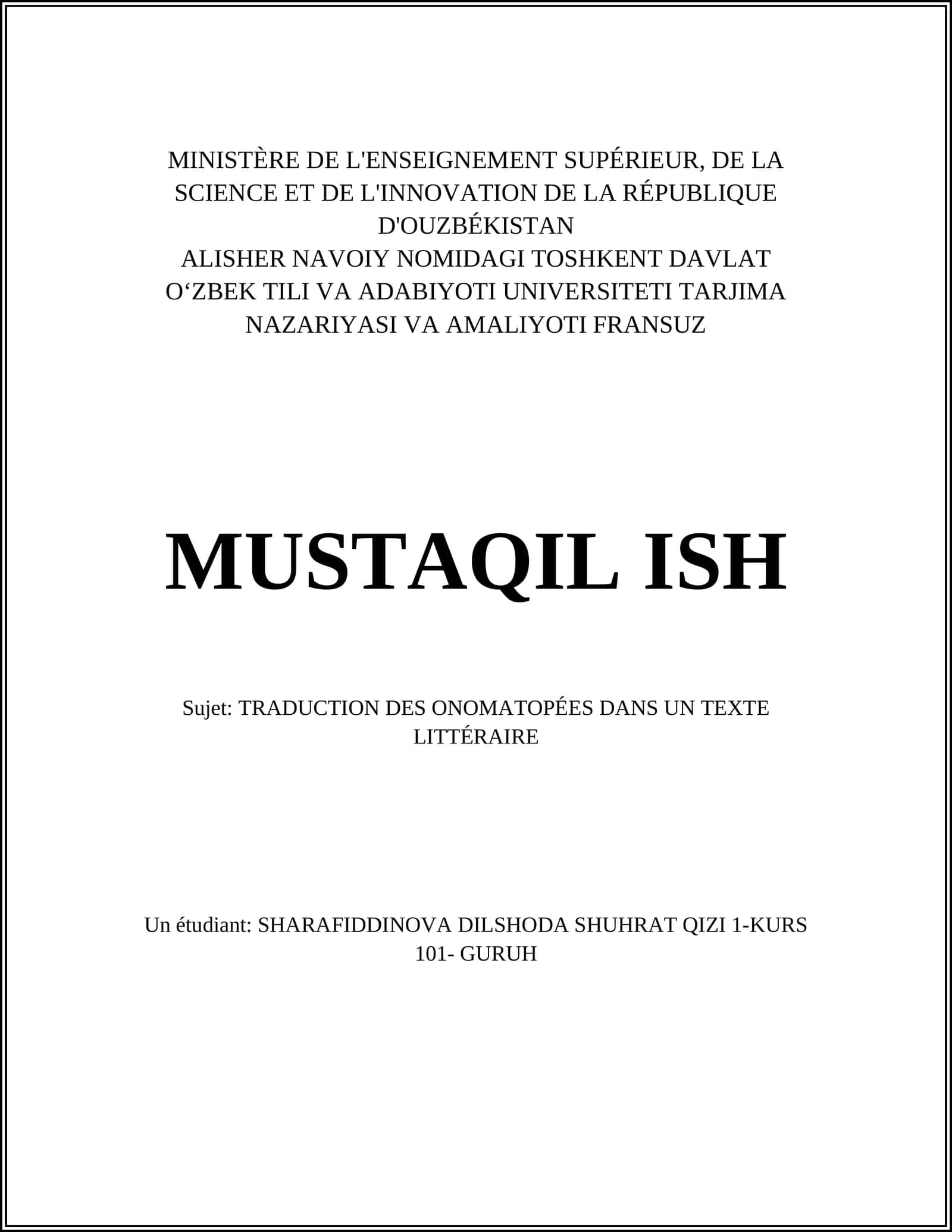 TRADUCTION DES ONOMATOPÉES DANS UN TEXTE LITTÉRAIRE 1
