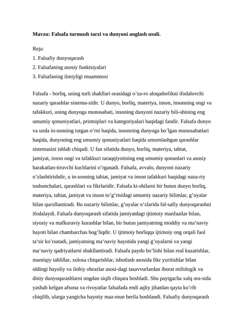 Falsafa turmush tarzi va dunyoni anglash usuli 1