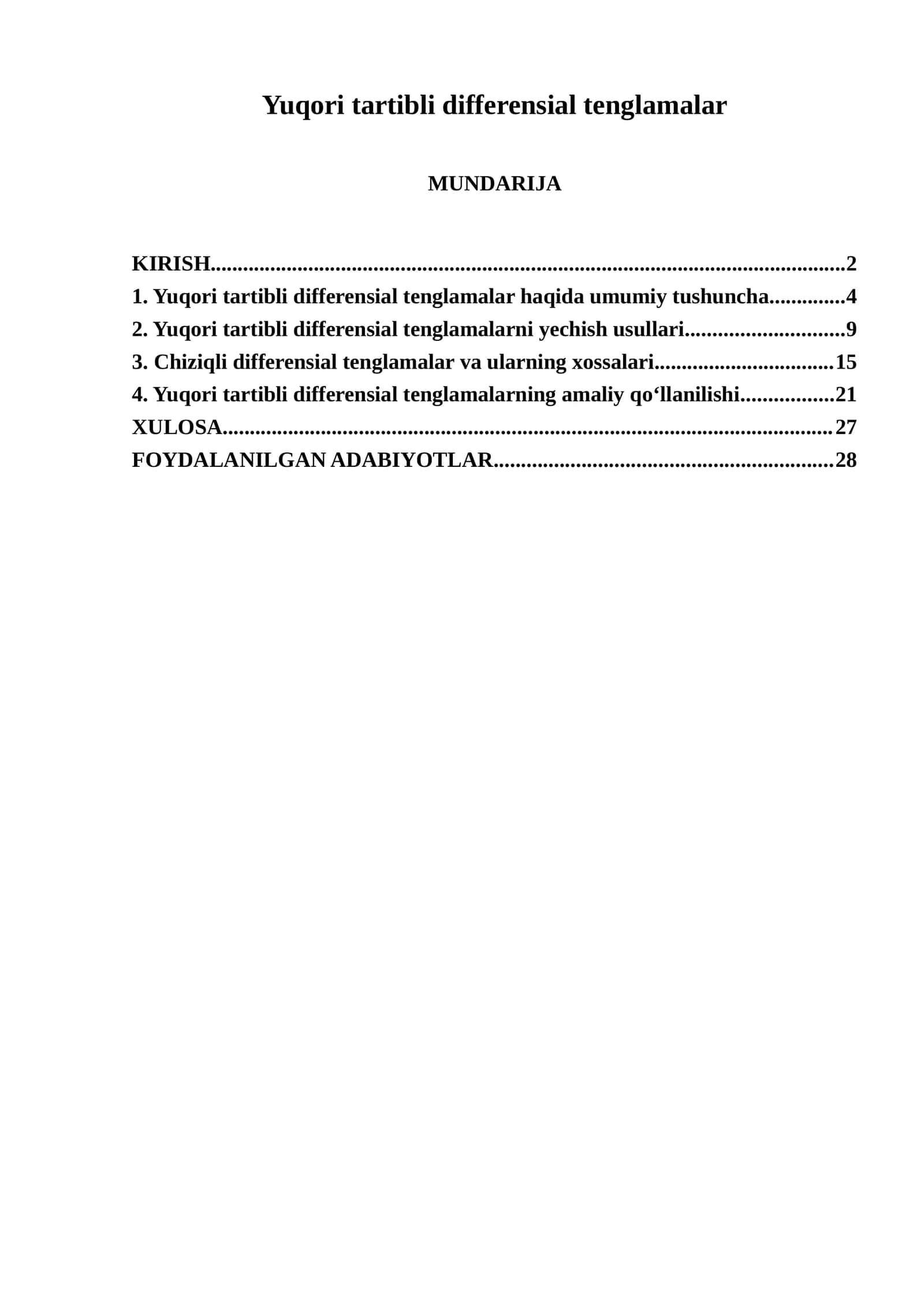 Yuqori tartibli differensial tenglamalar 1