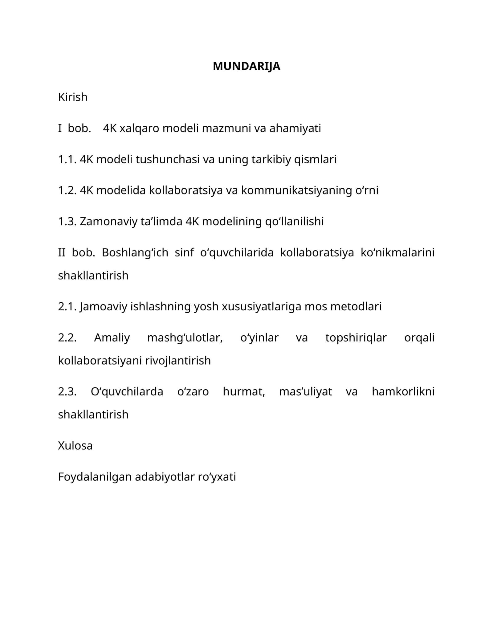4K xalqaro modeli mazmuni va ahamiyati 1