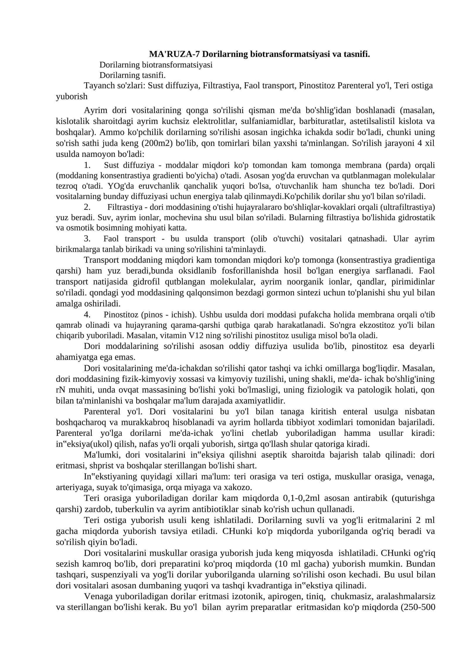 MA'RUZA-7 Dorilarning biotransformatsiyasi va tasnifi 1