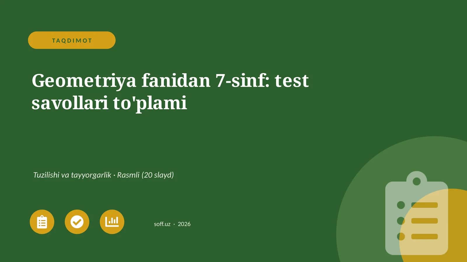 Geometriya fanidan 7-sinf: test savollari to'plami 1