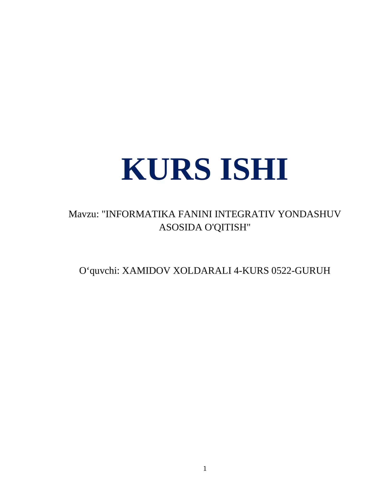 INFORMATIKA FANINI INTEGRATIV YONDASHUV ASOSIDA O'QITISH 1